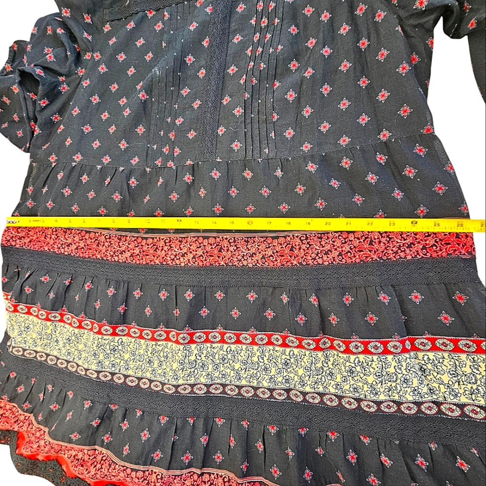 J.JILL Pintuck Lace Tiered Black & Red Cotton Floral A-Line Dress Size XLP - Picture 8 of 14